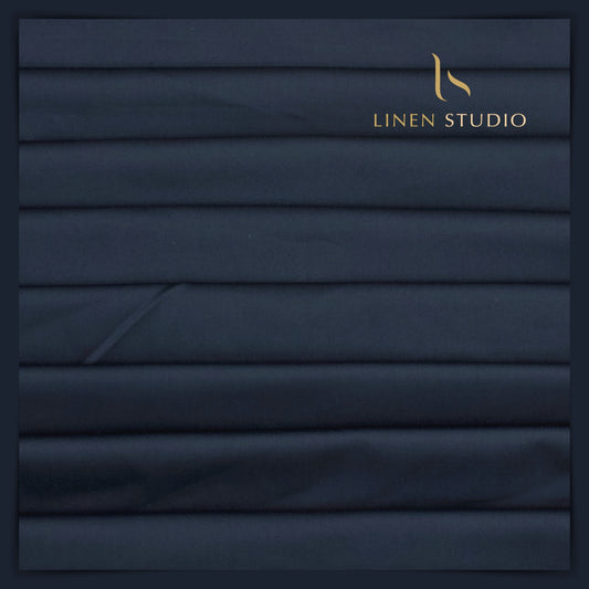 Premium Giza Cotton Satin Lycra Suiting - Dark Blue (98% Cotton 2% Lycra)