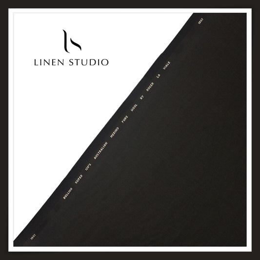 Roger La Viale 100% Pure 120's Australian Merino Wool Suiting - Darkest Grey Crosshatch Texture (NEW)