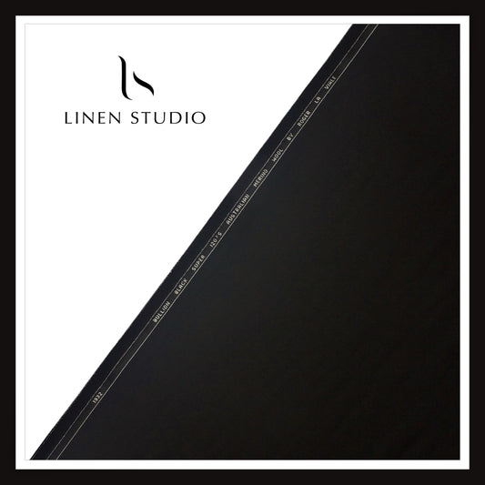 Roger La Viale 100% Pure 120's Australian Merino Wool Suiting - Deep Black Plain (NEW)