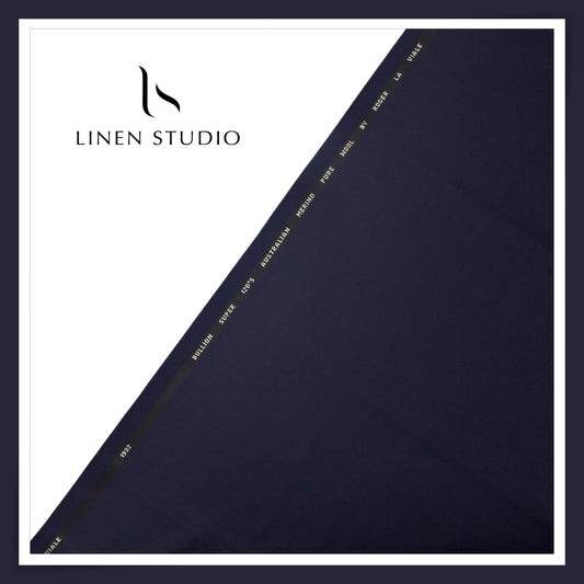 Roger La Viale 100% Pure 120's Australian Merino Wool Suiting - Navy Blue Plain (NEW)