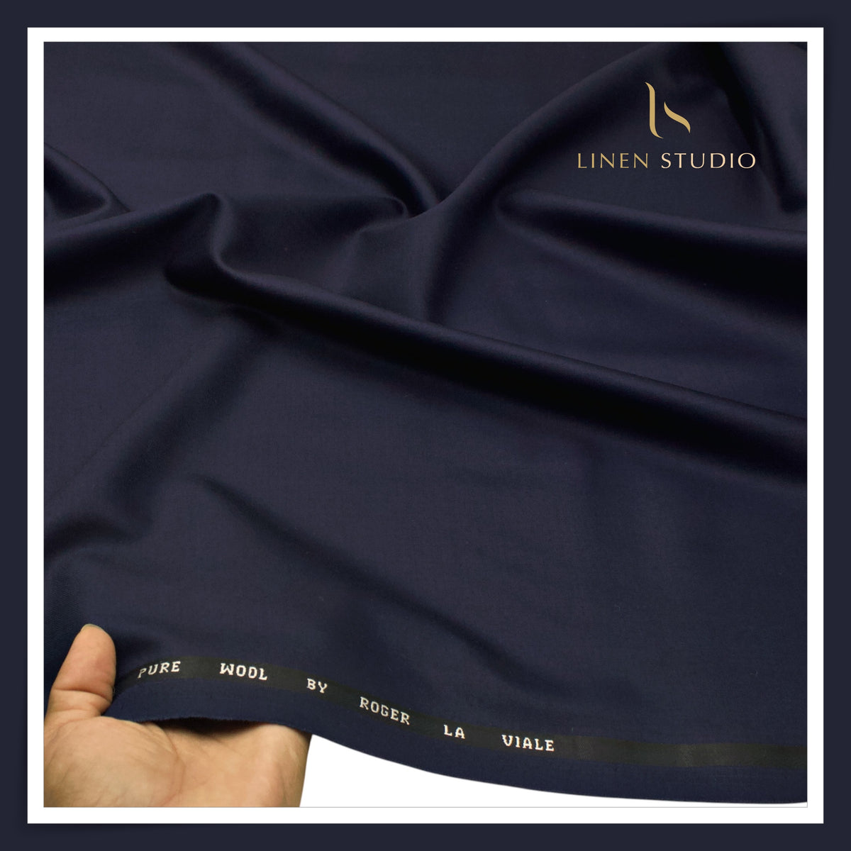 Roger La Viale 100% Pure 120's Australian Merino Wool Suiting - Navy Blue Plain (NEW) (Last Few Mtrs)