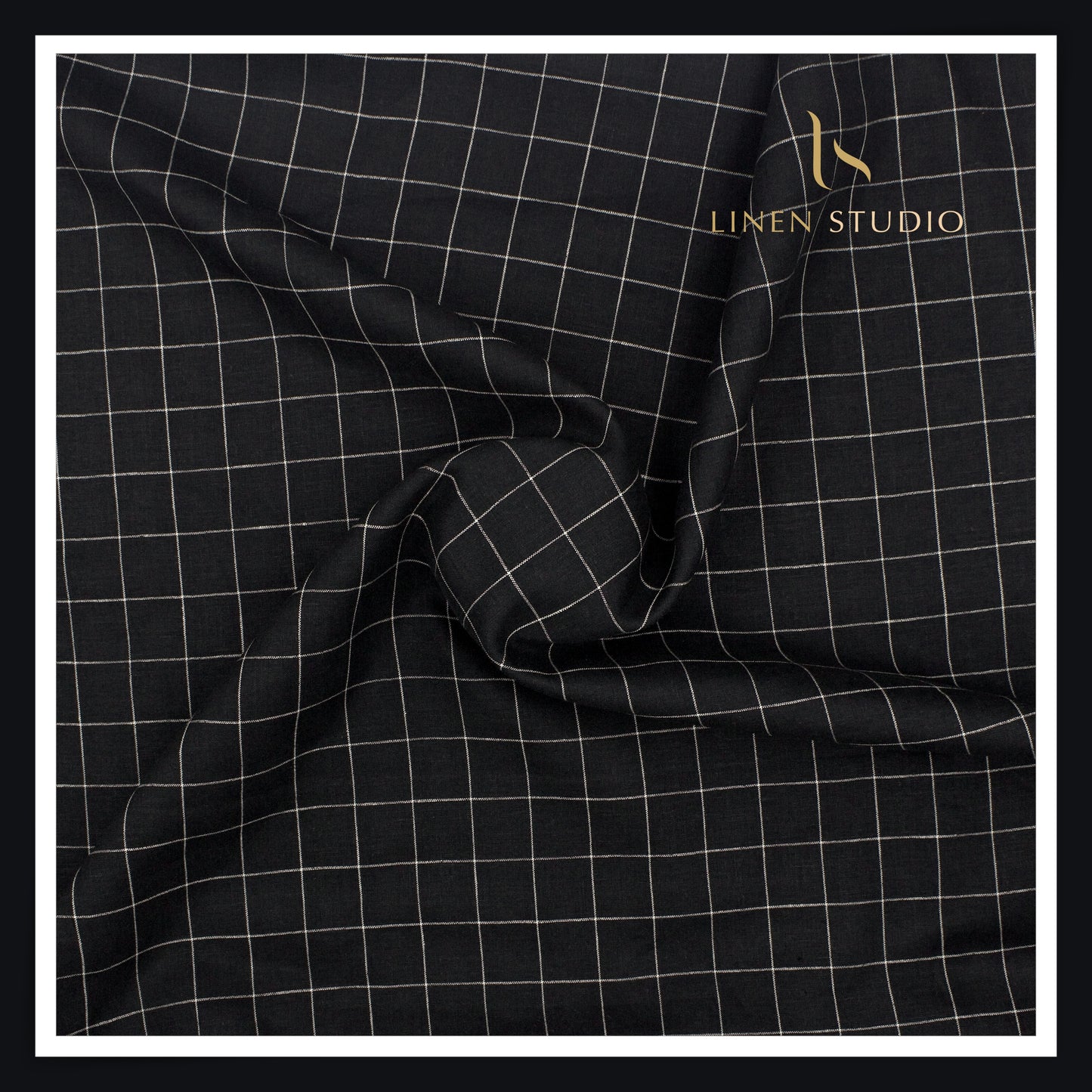 Burgoyne 60 Lea Pure Linen Shirting - Black Evergreen Checks (NEW)