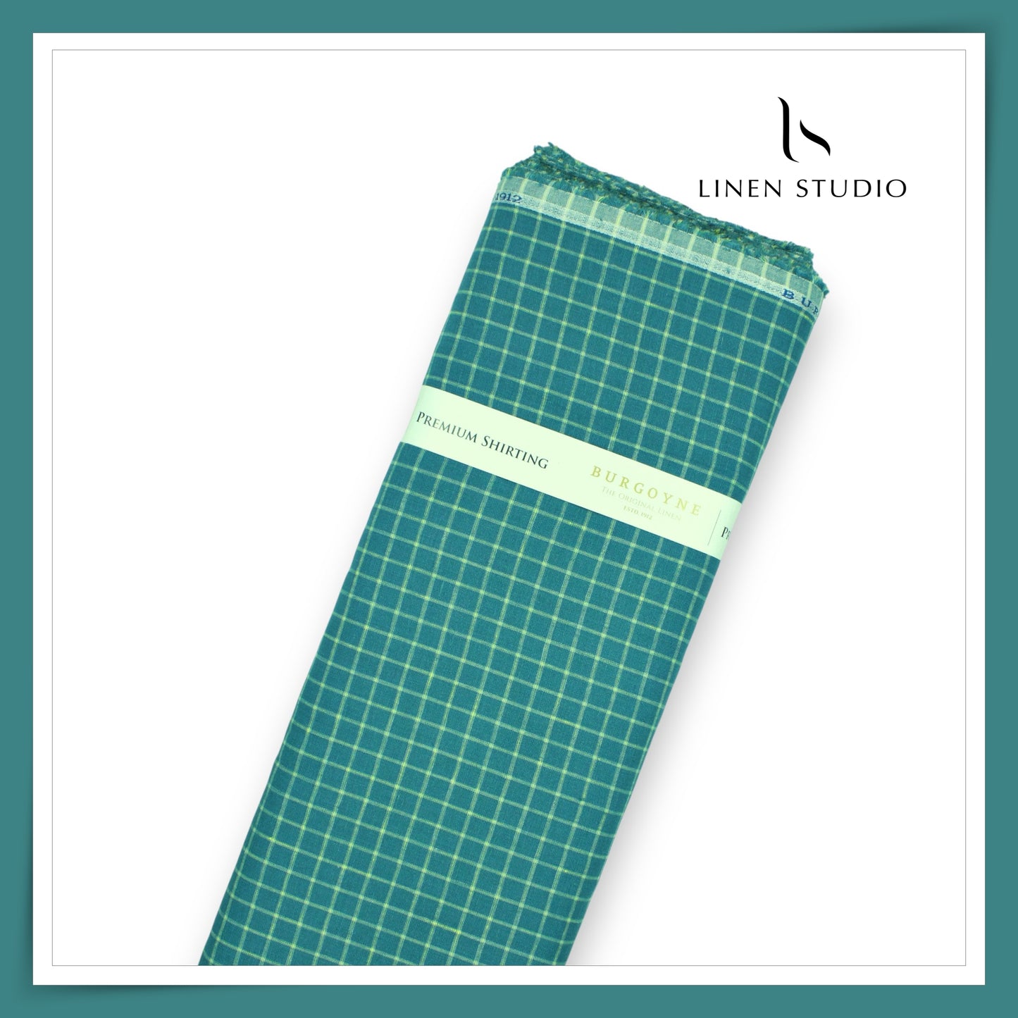 Burgoyne 60 Lea Pure Linen Shirting - Cyan Green Checks (NEW)