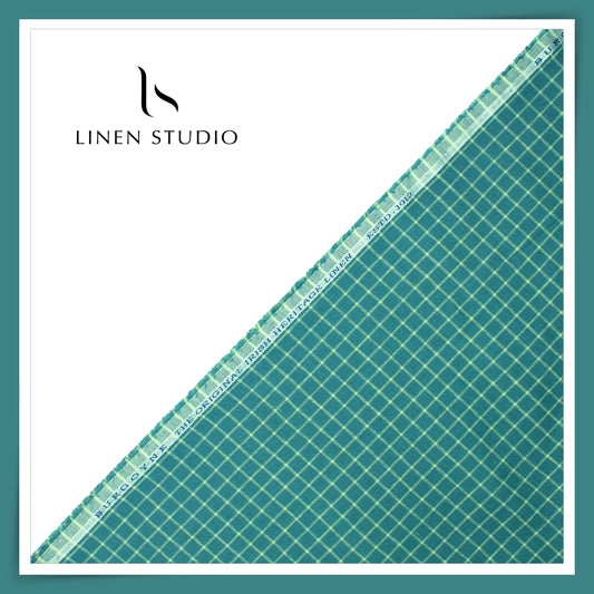 Burgoyne 60 Lea Pure Linen Shirting - Cyan Green Checks (NEW)