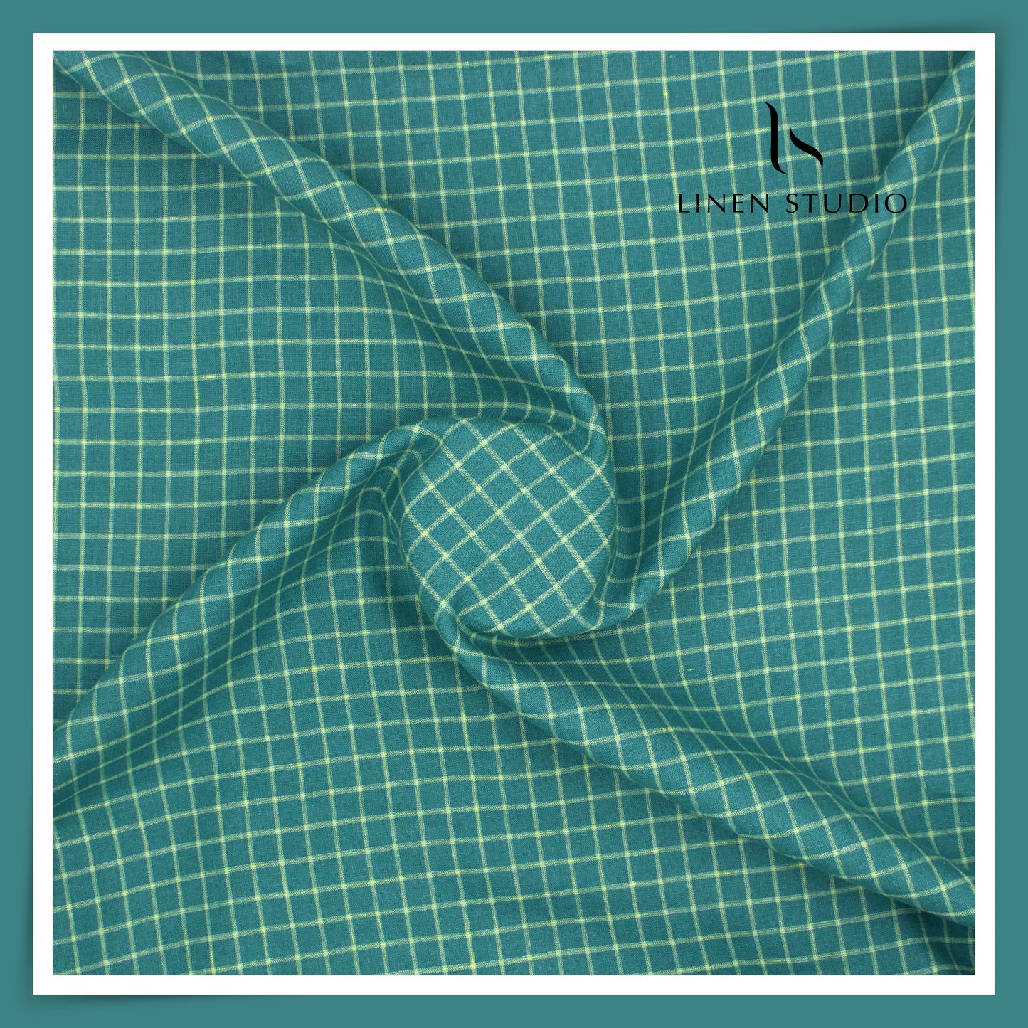 Burgoyne 60 Lea Pure Linen Shirting - Cyan Green Checks (NEW)
