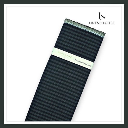 Burgoyne 60 Lea Pure Linen Shirting - Black & Grey Fancy Stripes (NEW)