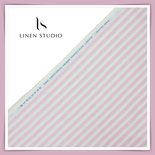 Burgoyne 60 Lea Pure Linen Shirting - Classic White & Pink Stripes (NEW)
