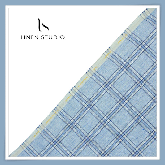 100% Pure Linen 40 Lea Suiting by Linen Fiesta - Classic Blue Checks (NEW)