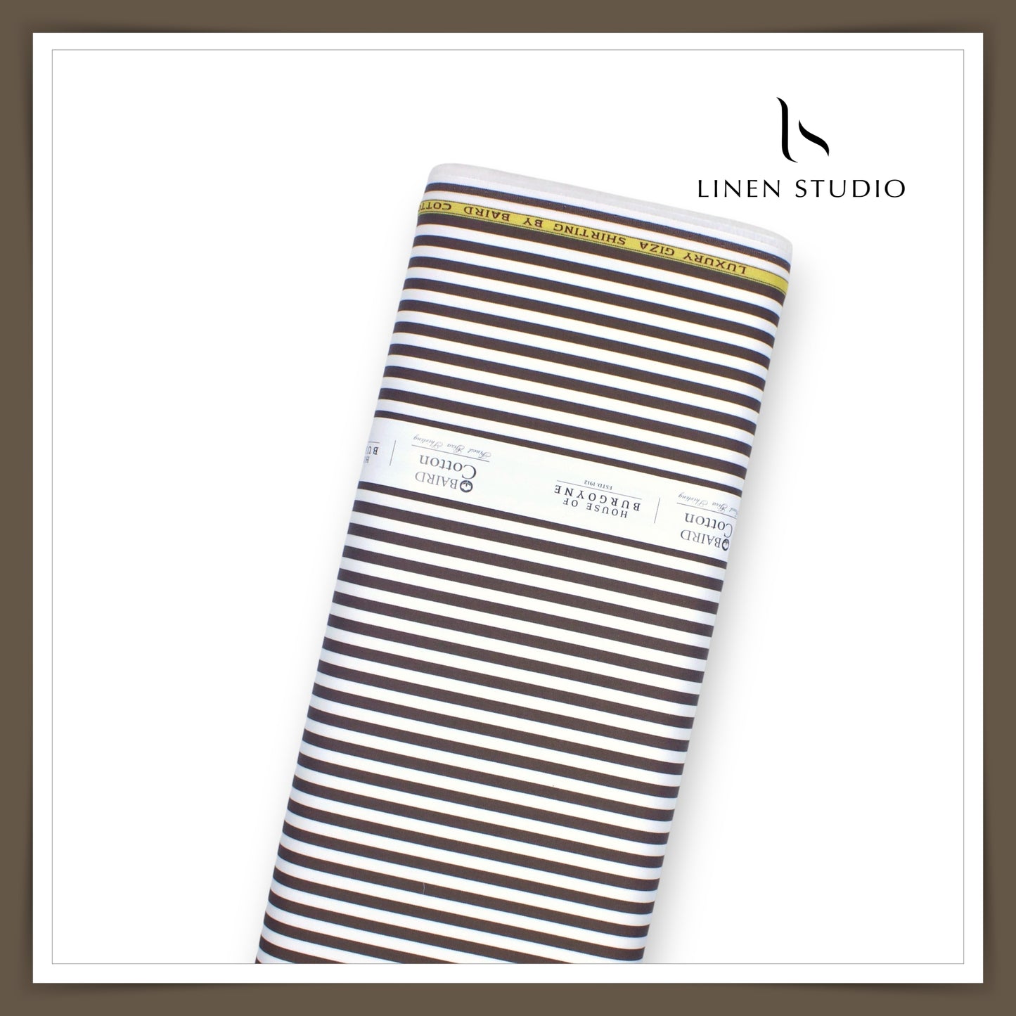100% Finest Giza Cotton Shirting by Burgoyne - Brown Awning Stripes (NEW)