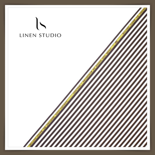 100% Finest Giza Cotton Shirting by Burgoyne - Brown Awning Stripes (NEW)