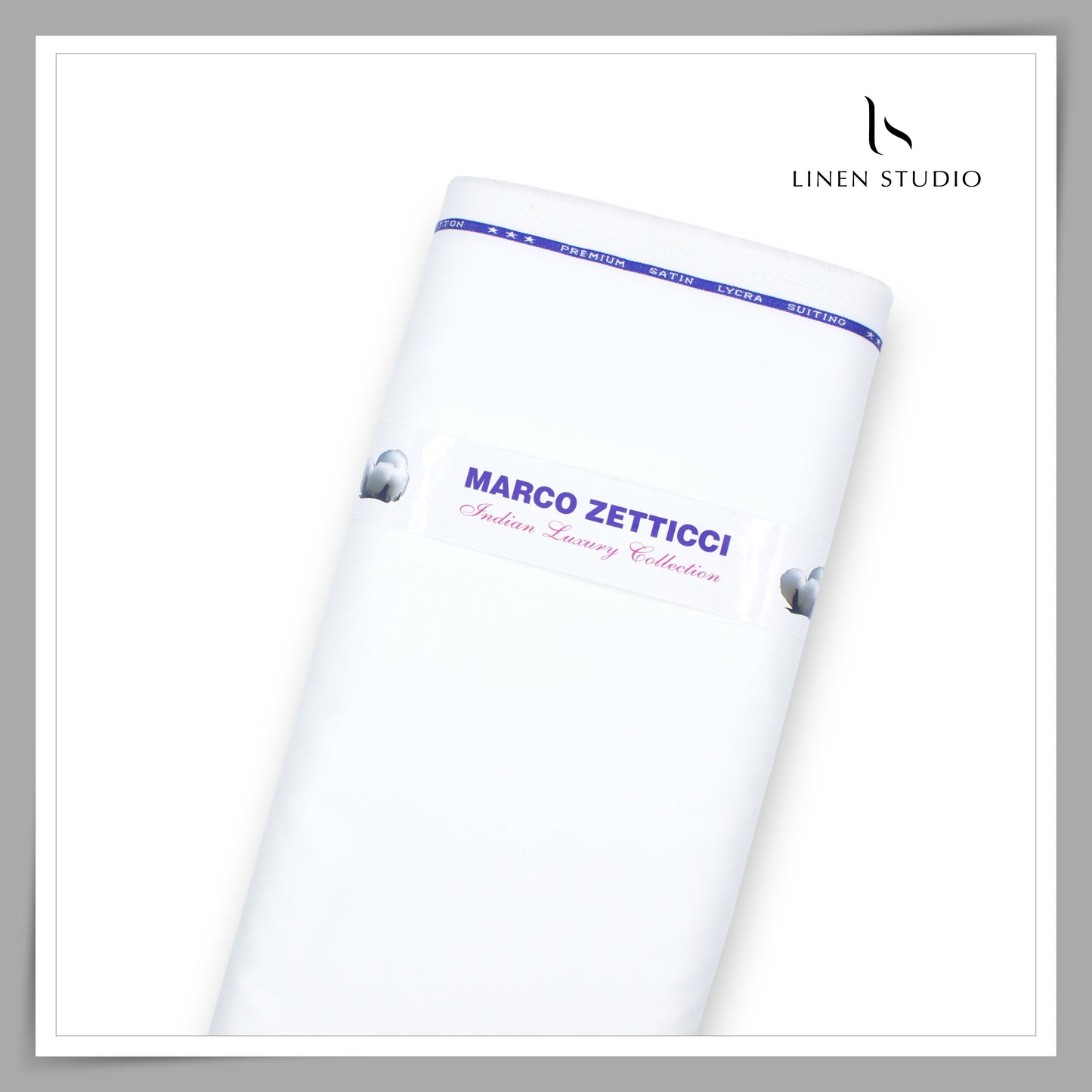 Premium Giza Cotton Satin Lycra Suiting - Bright White (98% Cotton 2% Lycra) (NEW)