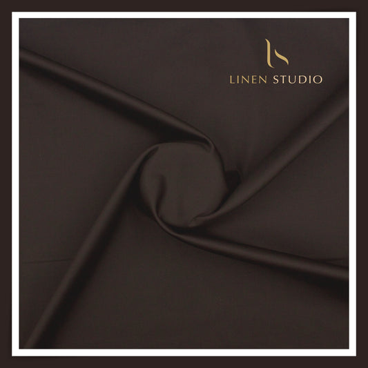 Premium Giza Cotton Satin Lycra Suiting - Dark Brown (98% Cotton 2% Lycra) (NEW)