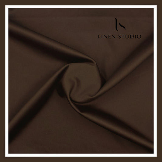 Premium Giza Cotton Satin Lycra Suiting - Dark Brown (98% Cotton 2% Lycra) (NEW)