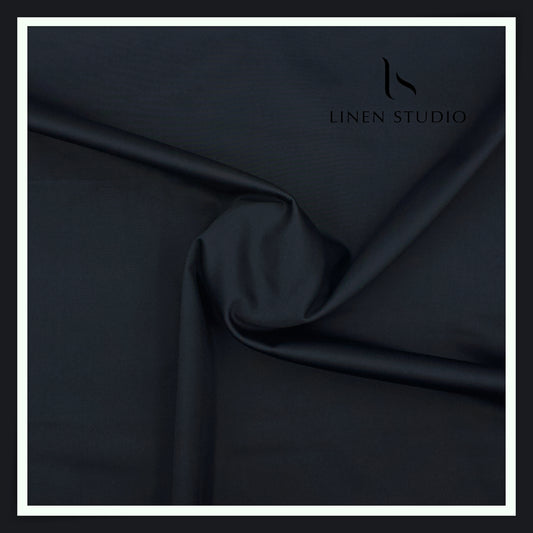 Premium Giza Cotton Satin Lycra Suiting - Dark Blue (98% Cotton 2% Lycra) (NEW)
