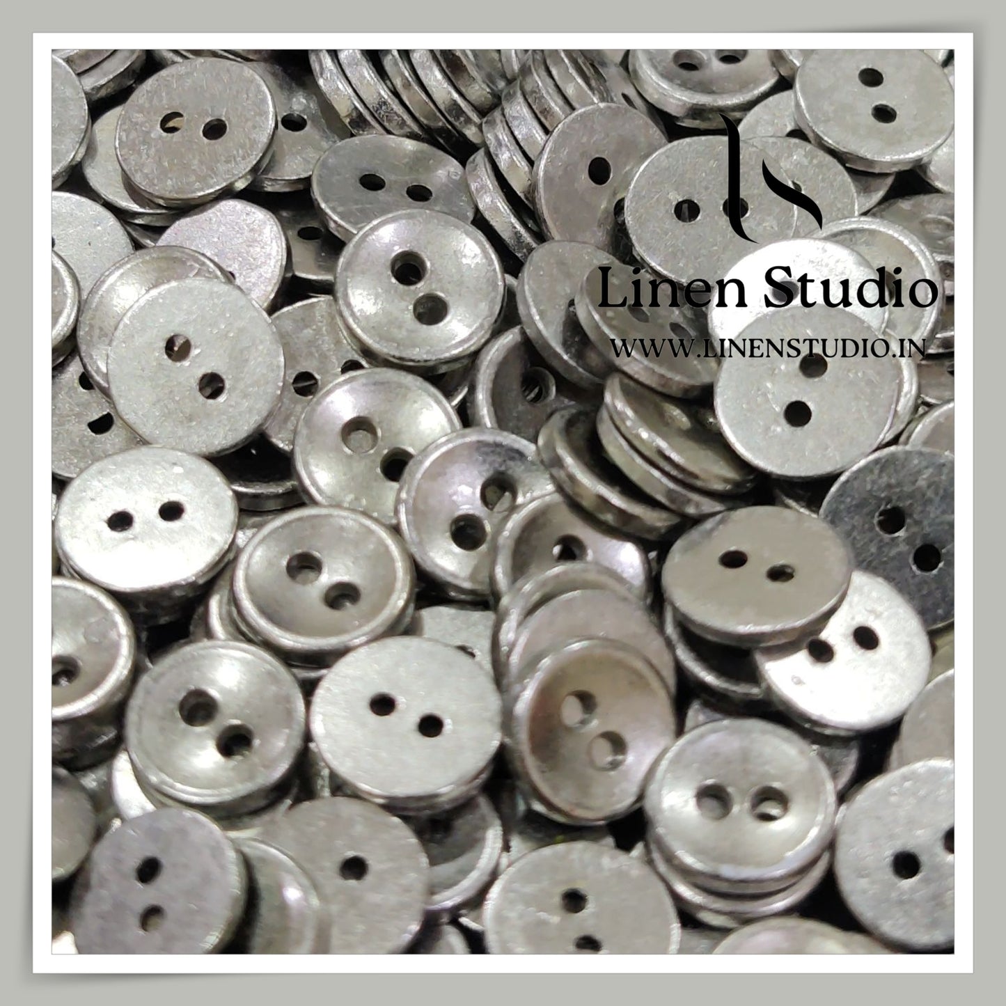 Round Rim 2 Hole Metal Shirt Buttons - Silver, Brass 16L 18g LF