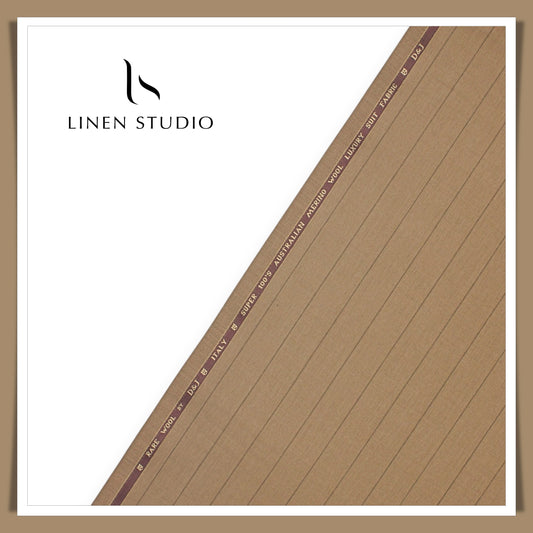 100's Australian Wool Suiting by D&J - Dark Sand Stripes (NEW)