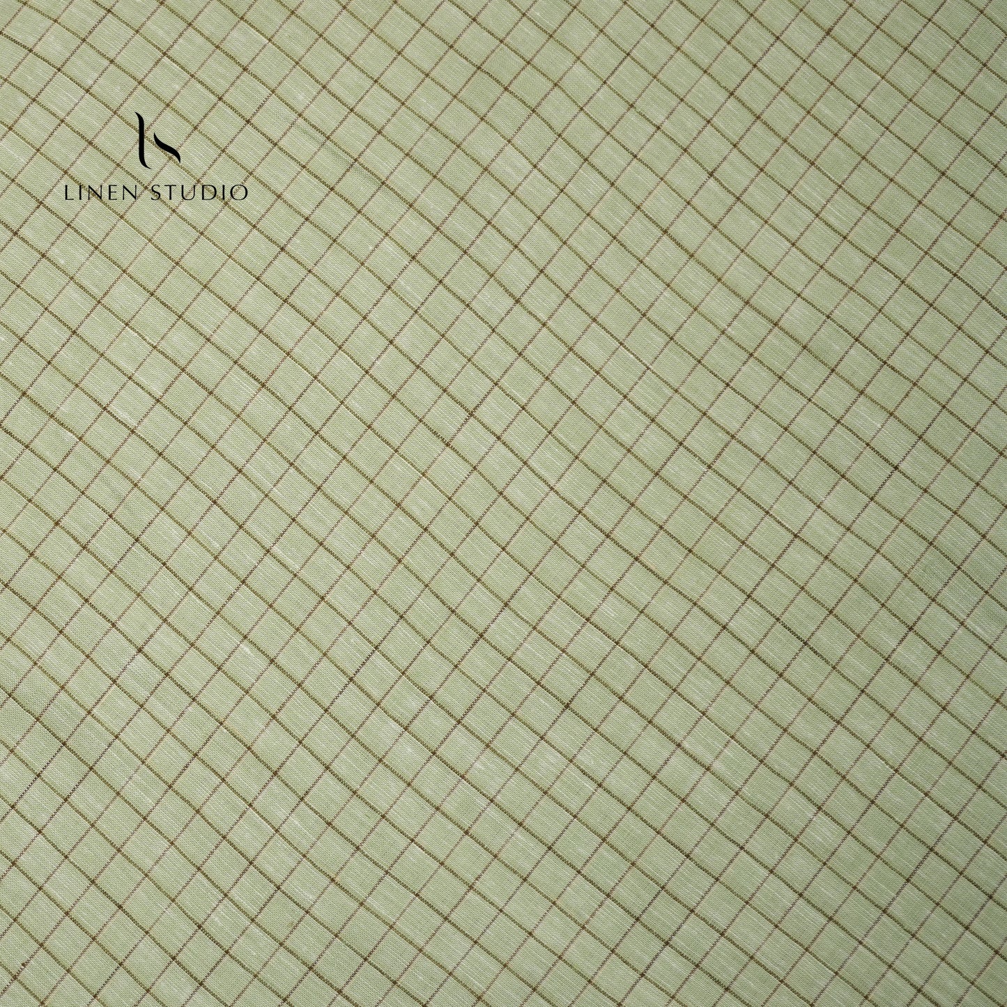 60 Lea European Linen Shirting - Pista Green Checks - Linen Studio