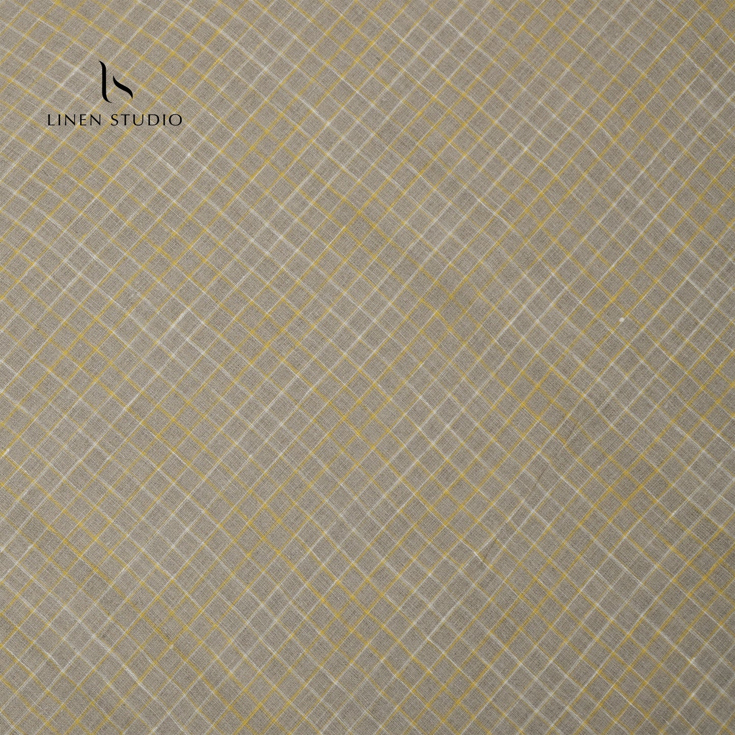 60 Lea European Linen Shirting - Natural With Golden Checks - Linen Studio