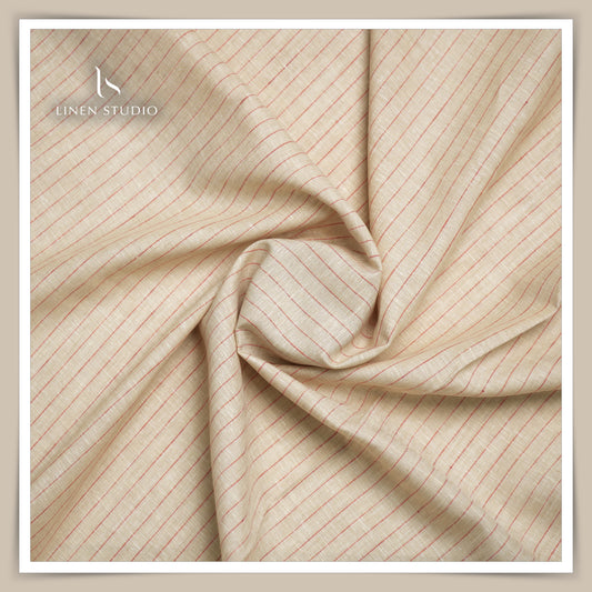 60 Lea European Linen Shirting - Wheat With Red Stripes - Linen Studio