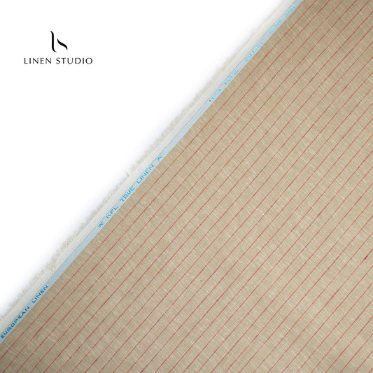 60 Lea European Linen Shirting - Wheat With Red Stripes - Linen Studio