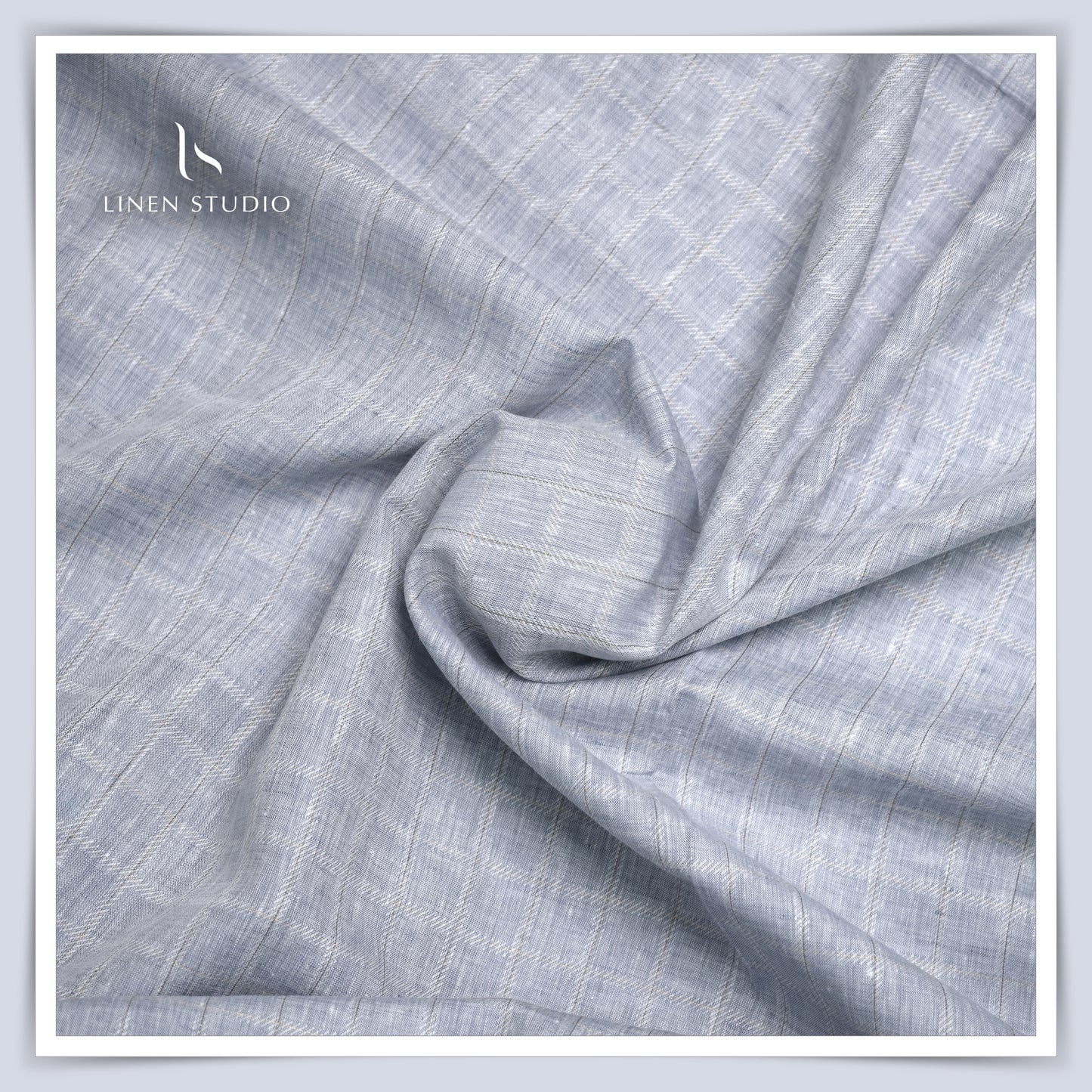 60 Lea Premium Zari Shirting - Greyish Blue Checks (zoom in) - Linen Studio