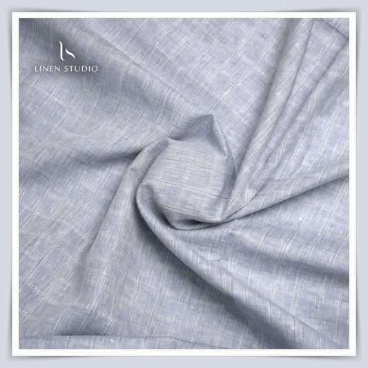 60 Lea Premium Zari Shirting - Greyish Blue Checks (zoom in) - Linen Studio