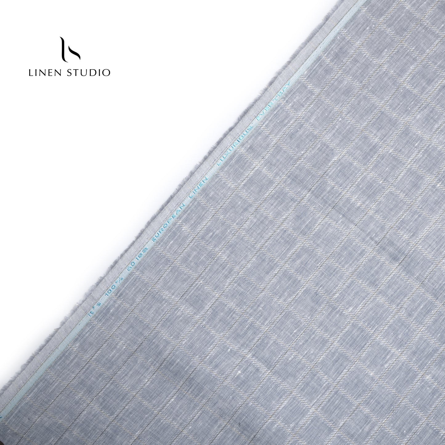 60 Lea Premium Zari Shirting - Greyish Blue Checks (zoom in) - Linen Studio
