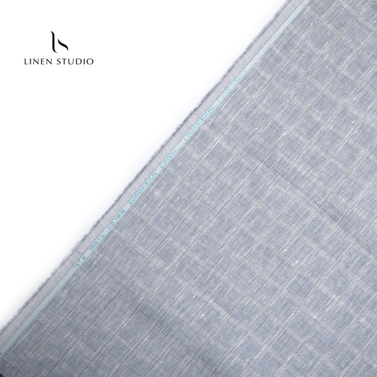 60 Lea Premium Zari Shirting - Greyish Blue Checks (zoom in) - Linen Studio