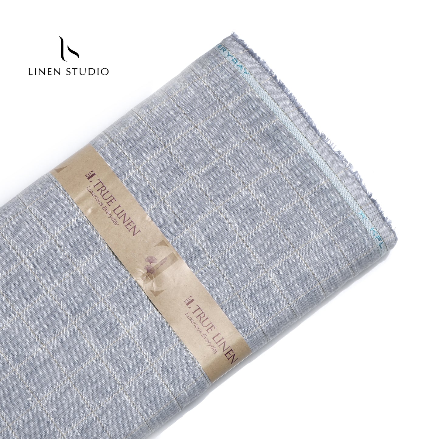 60 Lea Premium Zari Shirting - Greyish Blue Checks (zoom in) - Linen Studio