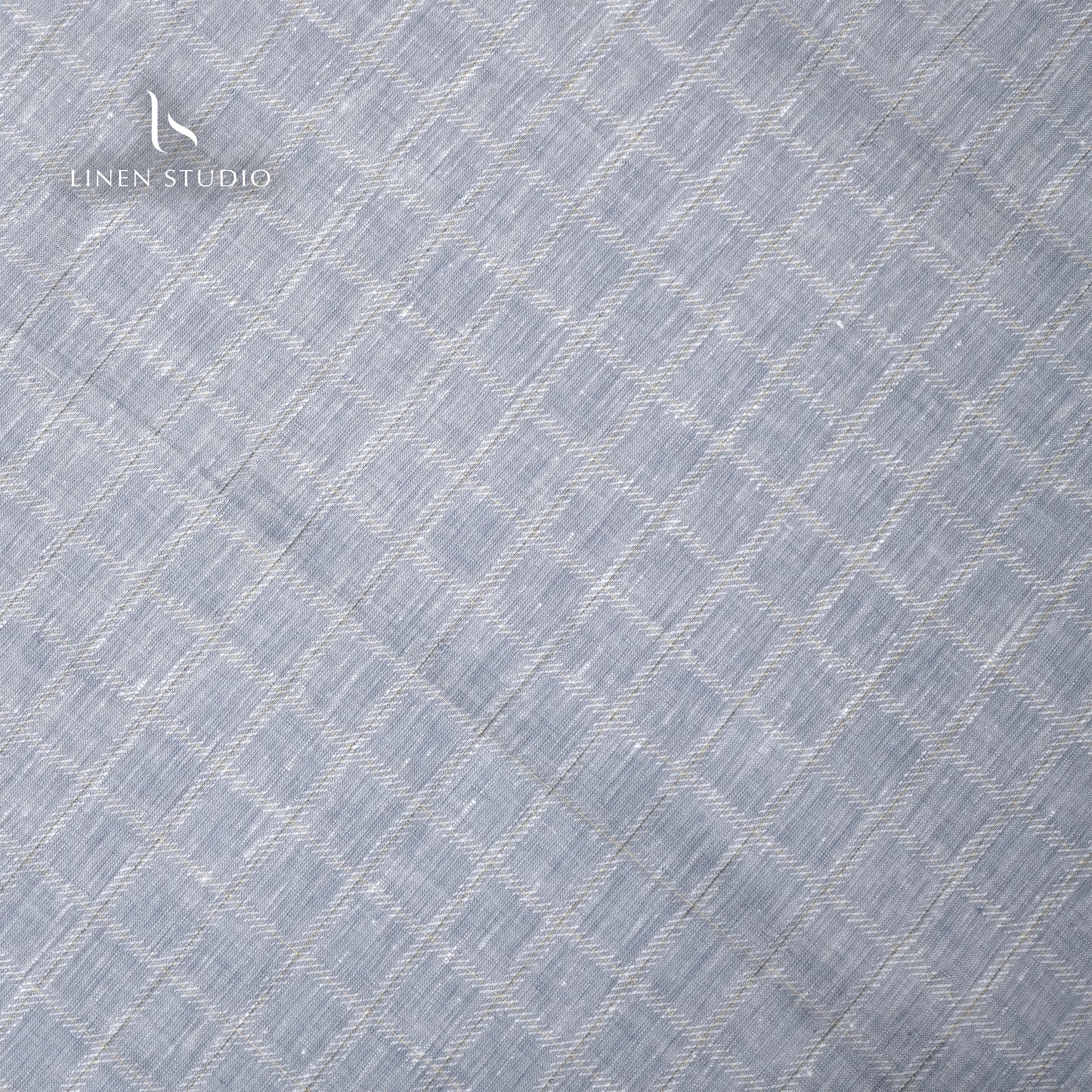 60 Lea Premium Zari Shirting - Greyish Blue Checks (zoom in) - Linen Studio