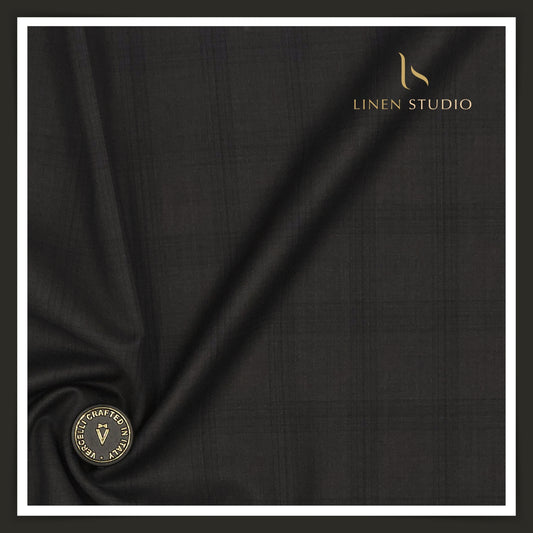 Super 150's Australian Merino Wool by Vercelli - Elephant Grey Checks (NEW)