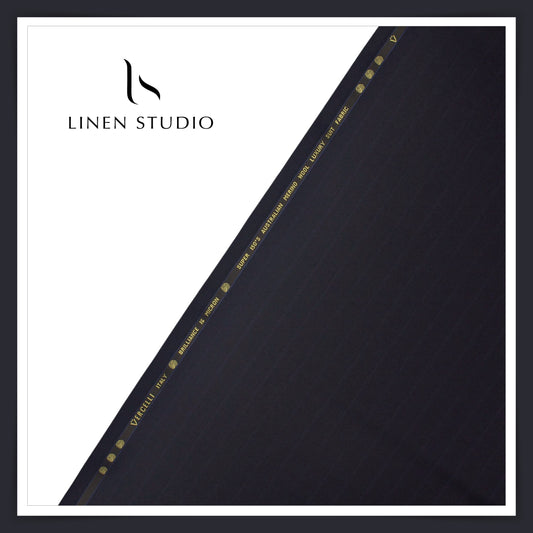 Super 150's Australian Merino Wool by Vercelli - Dark Navy Blue Classic Stripes (NEW)