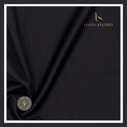 Super 150's Australian Merino Wool by Vercelli - Dark Navy Blue Classic Stripes (NEW)