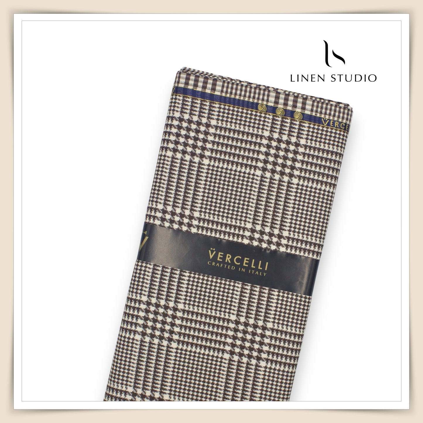 130's Australian Merino Wool by Vercelli - Brown Glen Plaid Checks (NEW)