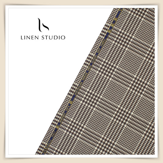 130's Australian Merino Wool by Vercelli - Brown Glen Plaid Checks (NEW)