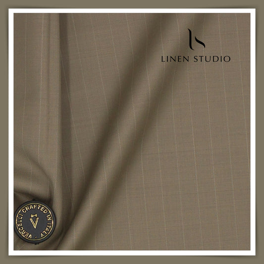 130's Australian Merino Wool by Vercelli - Dune Brown Classic Stripes (NEW)