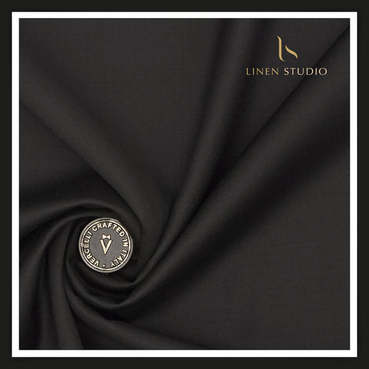 Super 120's Australian Merino Wool by Vercelli - Black - Linen Studio