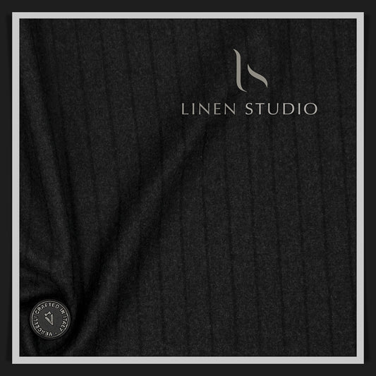 100% Australian Merino Wool by Vercelli - Milled Grey with Black Stripes (NEW)