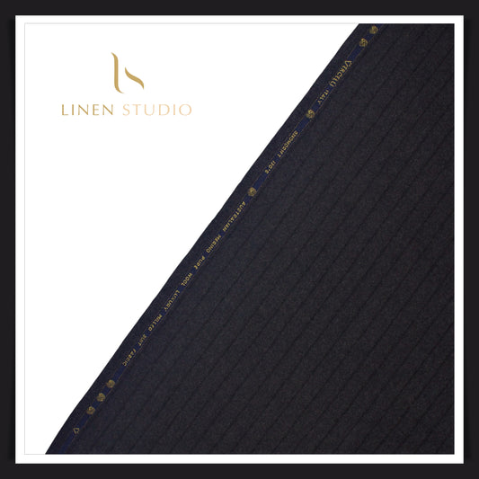 100% Australian Merino Wool by Vercelli - Milled Grey with Black Stripes (NEW)