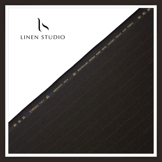 100% Australian Merino Wool by Vercelli - Milled Brown with Grey Stripes (NEW)