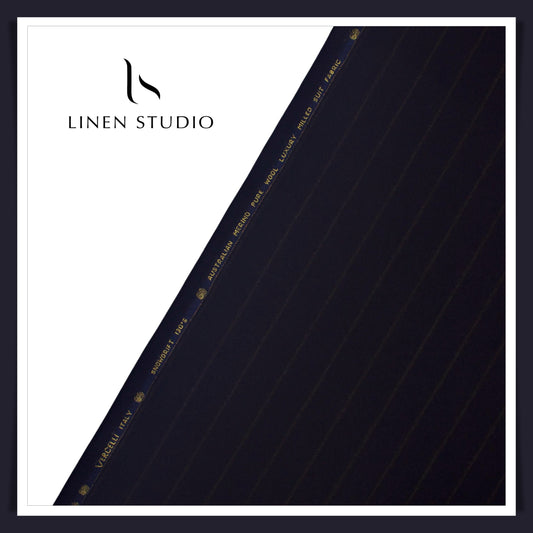 100% Australian Merino Wool by Vercelli - Milled Blue with Brown Stripes (NEW)