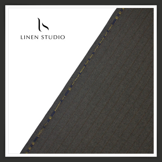 100% Australian Merino Wool by Vercelli - Milled Dark Grey Stripes (NEW)