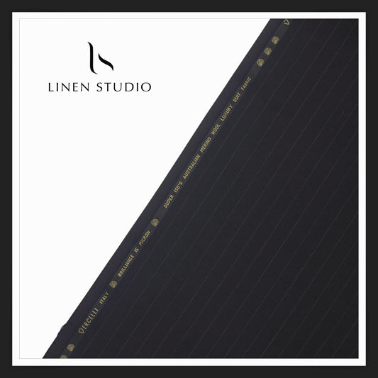 Super 150's Australian Merino Wool by Vercelli - Black with White Stripes (NEW)