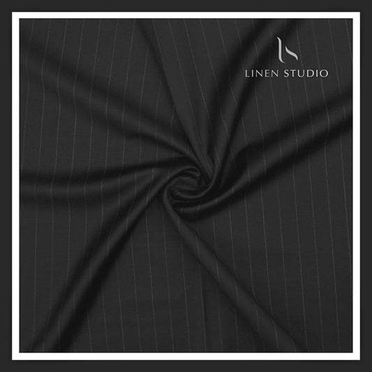 Super 150's Australian Merino Wool by Vercelli - Black with White Stripes (NEW)