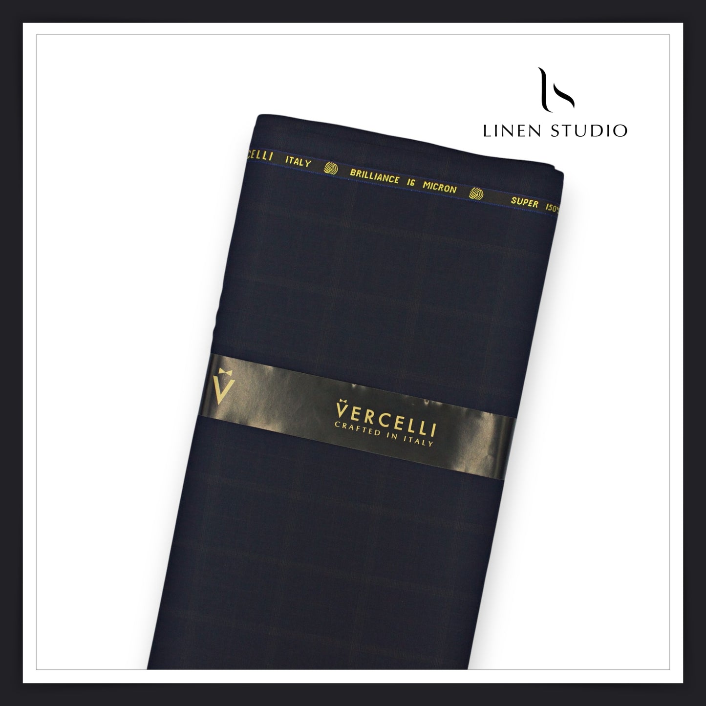 Super 150's Australian Merino Wool by Vercelli - Darkest Blue with Subtle Checks (NEW)
