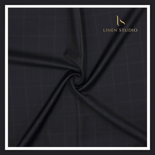 Super 150's Australian Merino Wool by Vercelli - Darkest Blue with Subtle Checks (NEW)