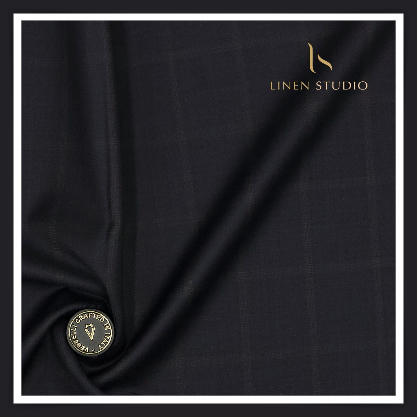 Super 150's Australian Merino Wool by Vercelli - Darkest Blue with Subtle Checks (NEW)