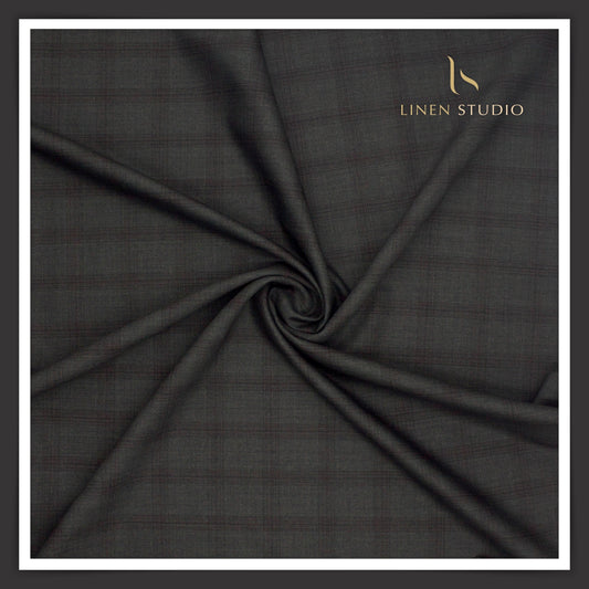 Super 150's Australian Merino Wool by Vercelli - Dark Grey with Classic Checks (NEW)