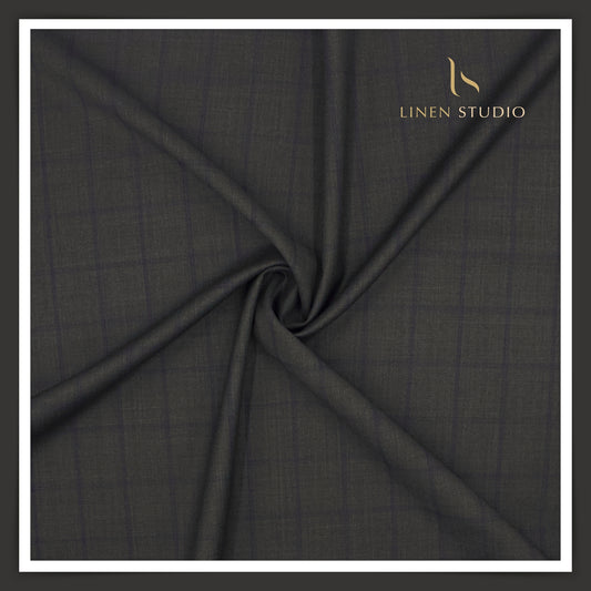 Super 150's Australian Merino Wool by Vercelli - Space Grey with Subtle Blue Checks (NEW)