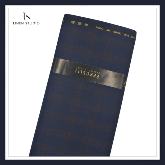 Super 150's Australian Merino Wool by Vercelli - Ebony Blue Classic Checks (NEW)